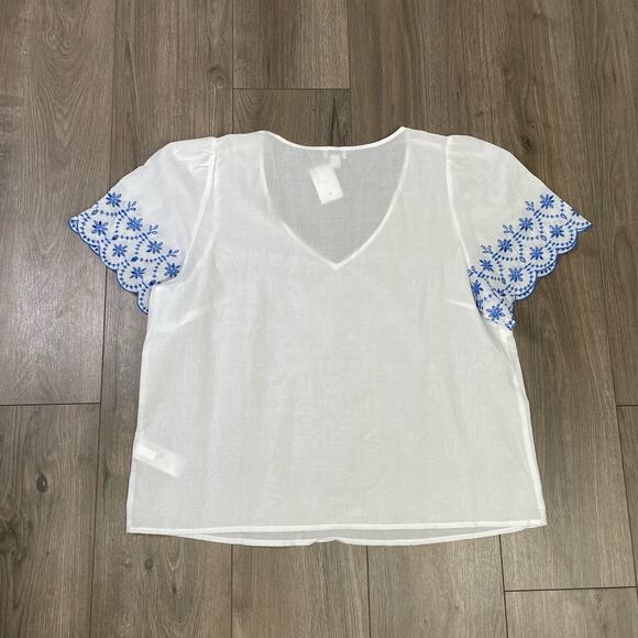 J Crew V Neck Embroidered Short Sleeve 100% Cotton Top US Women's M New - Picture 3 of 7